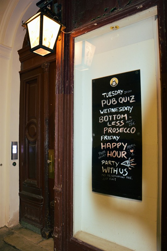 The front door with lantern and the weekly programme