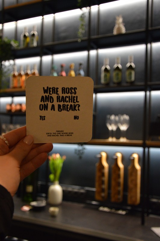 A coaster with a Friends question
