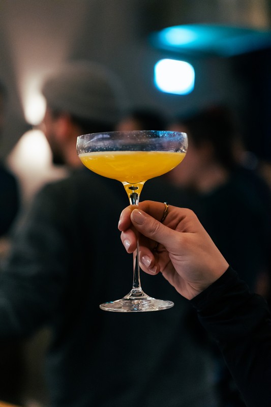 A cocktail raised at the bar
